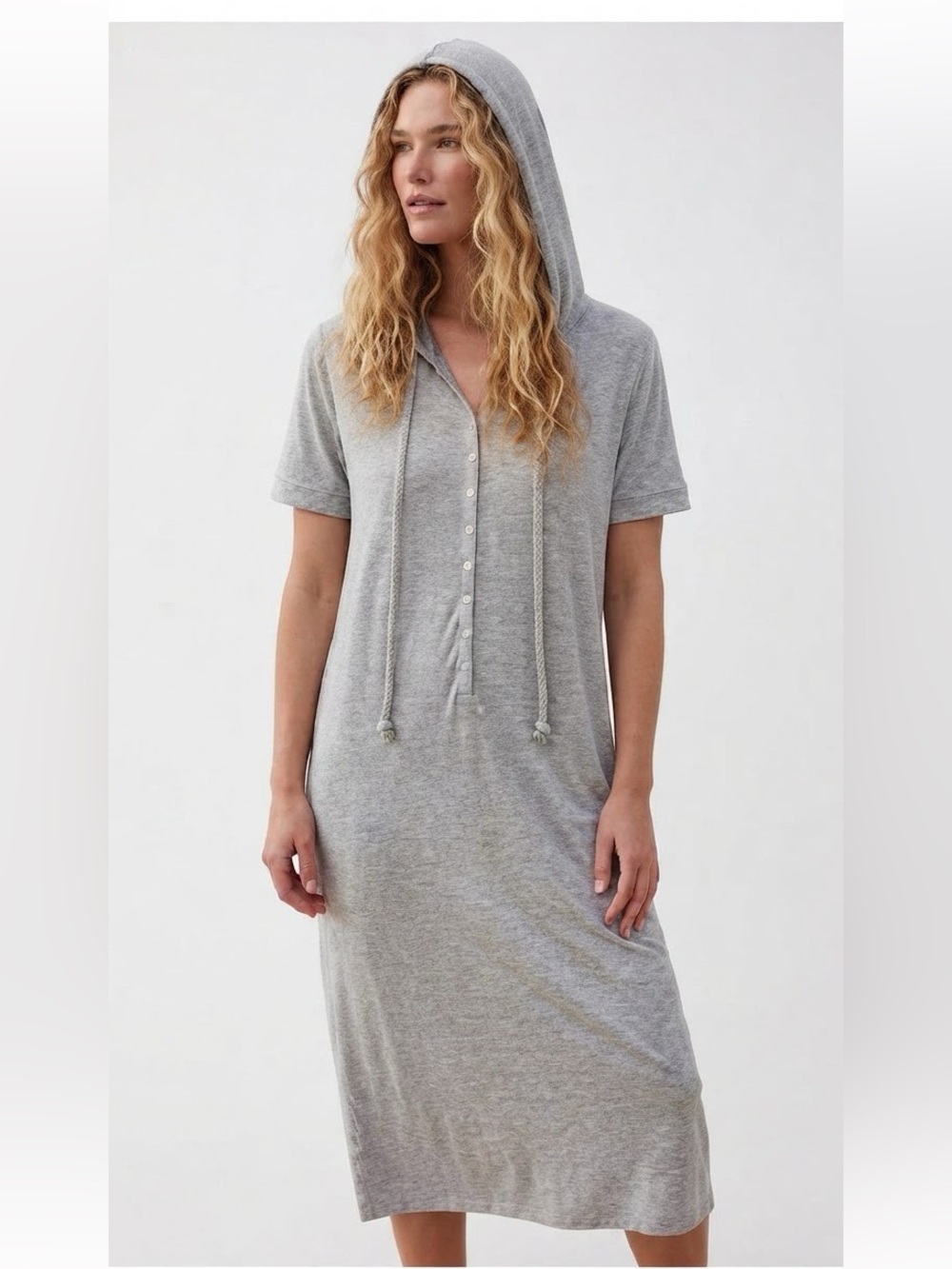 POL HOODED LONG SHIRT DRESS